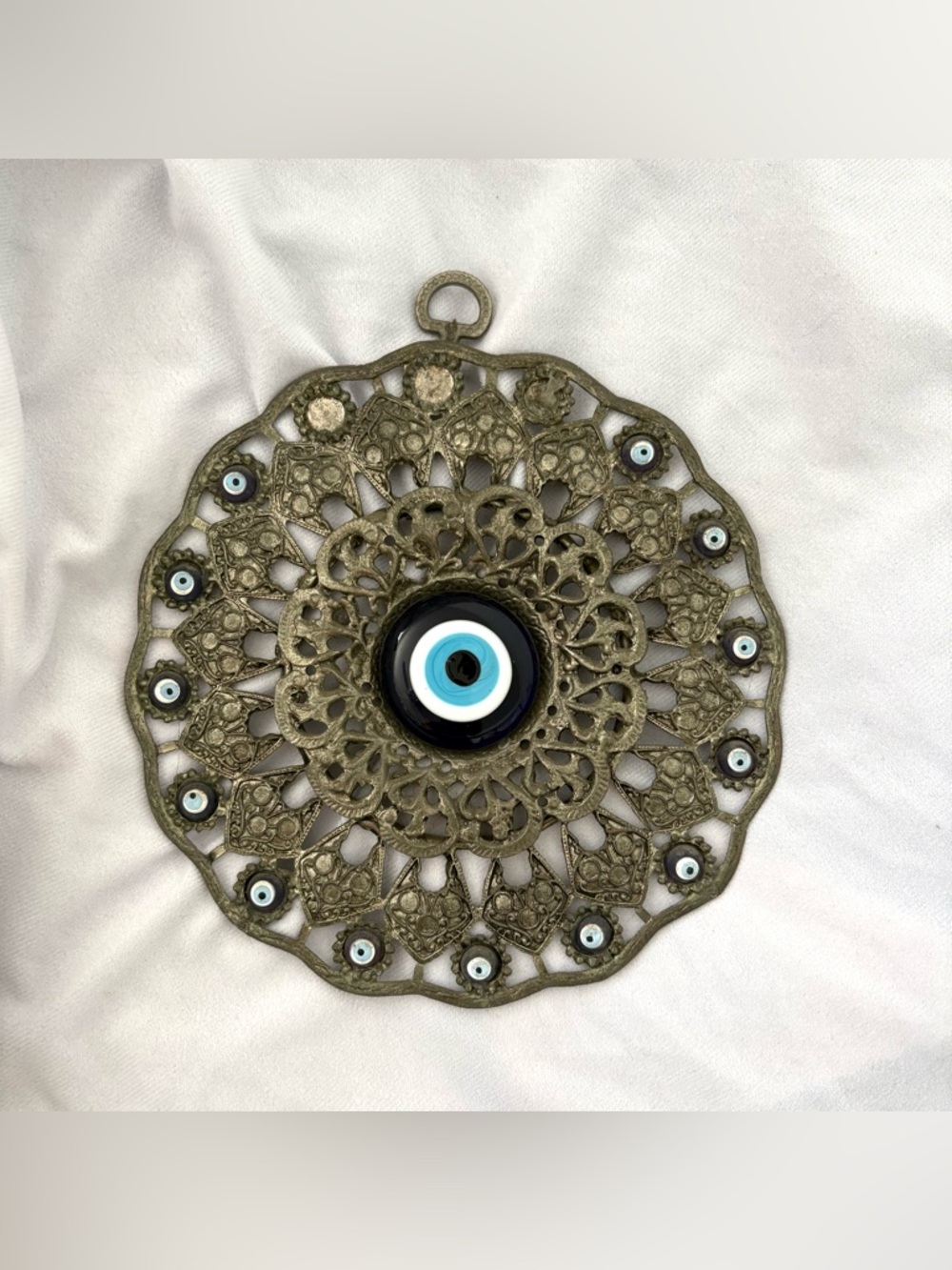 Vintage silver evil eye wall hanging home decor blue protection art boho indie - Picture 2 of 2